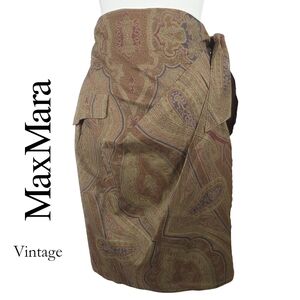 MaxMara Vintage Paisley Wrap Skirt in Olive Brown